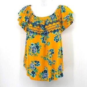 3/$25 Eyeshadow Top Size M Wear Off Shoulder Floral Print Short Ruffle Sleeves